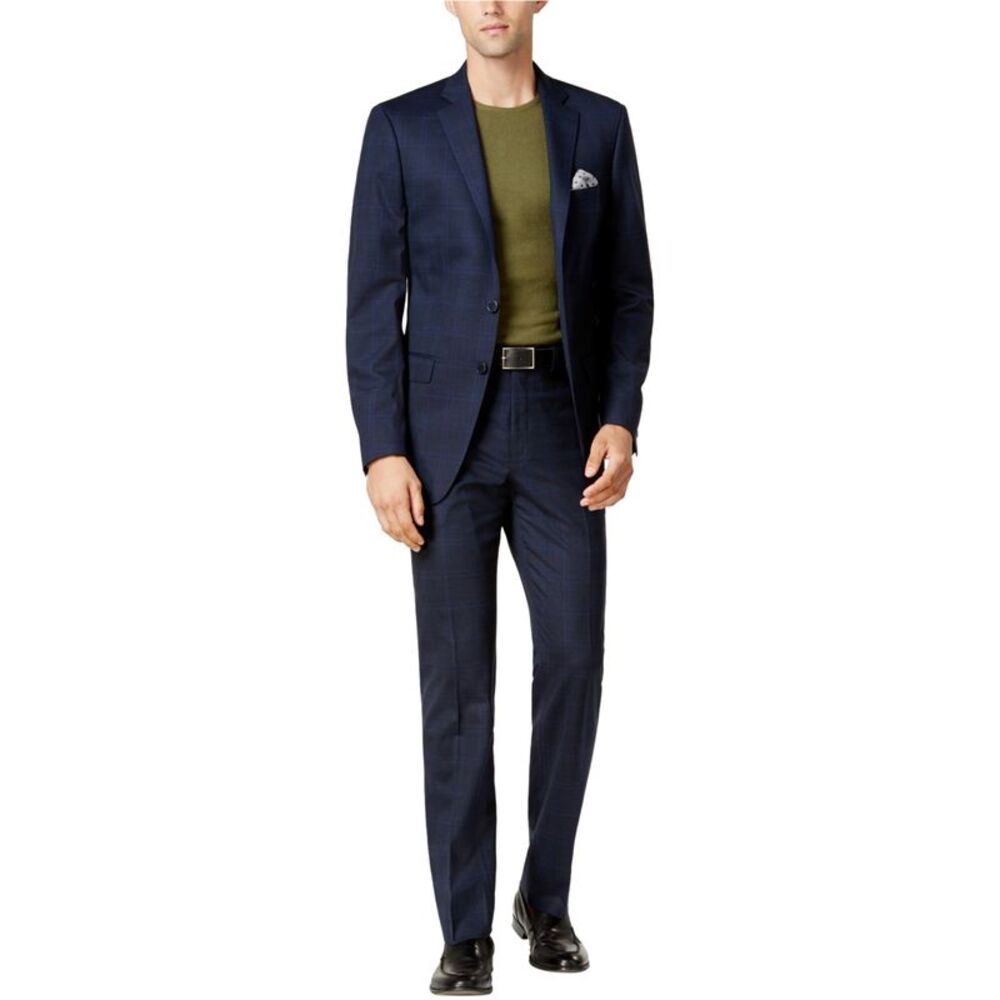 Calvin Klein Mens Slim-Fit Two Button Formal Suit, Blue, 40, 33W x Unfinished...